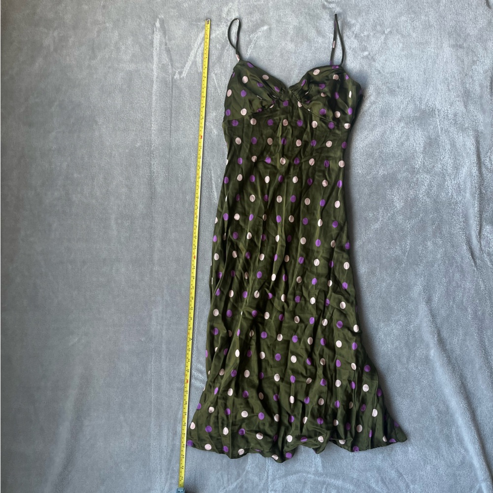 Vintage Betsey Johnson Olive Green Dress with Pink and Purple Polka Dots y2k